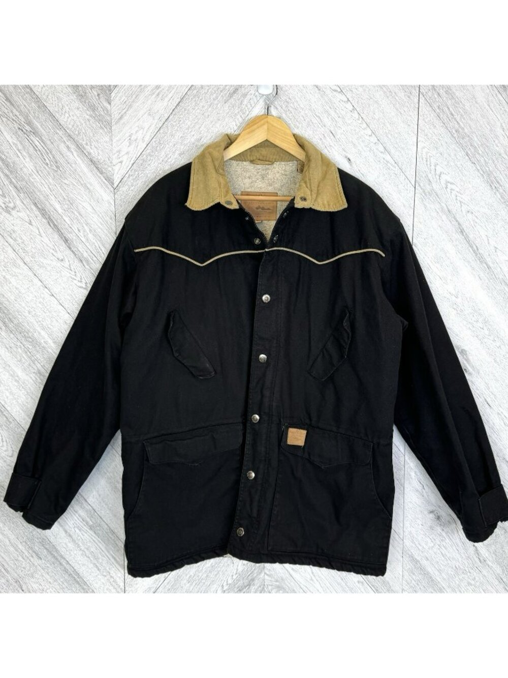 Powder River Outfitters Western Ranch Chore Jacket Men Large Black Corduroy Trim